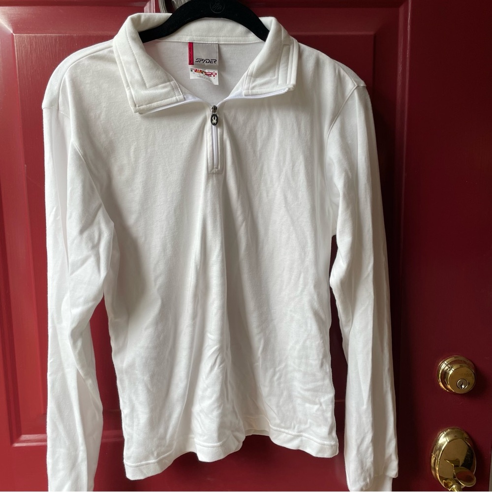 SPYDER Womens Top Size S White 100% Cotton Top Long Sleeve Soft 1/4 Front Zipper